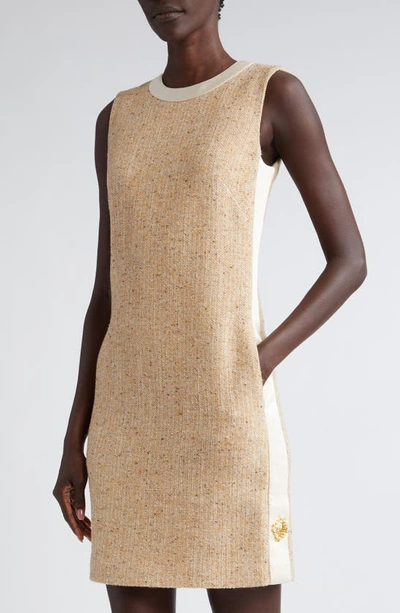 Shop St John Crepe Trim Sleeveless Tweed Dress In Light Sand