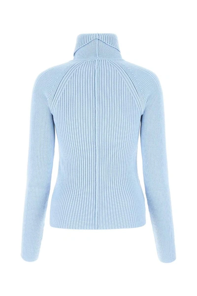 Marc Jacobs Fitted Ribbed Turtleneck Sweater With Vertical Texture In Light Blue