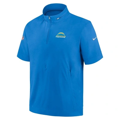Shop Nike Powder Blue Los Angeles Chargers Sideline Coach Short Sleeve Hoodie Quarter-zip Jacket
