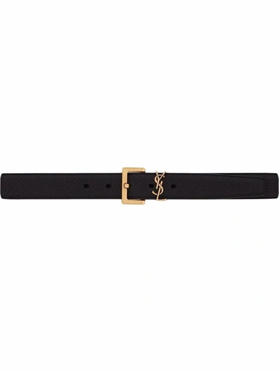 Shop Saint Laurent Logo Belt. Accessories In Black