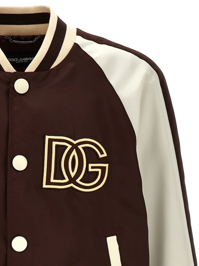 Shop Dolce & Gabbana Logo Embroidery Bomber Jacket Casual Jackets, Parka Brown