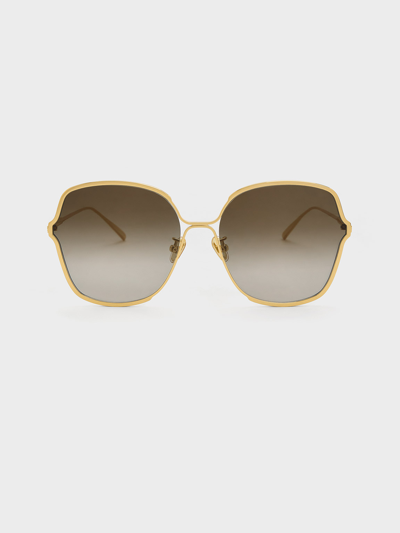 Shop Charles & Keith Metal Rim Butterfly Sunglasses In Gold