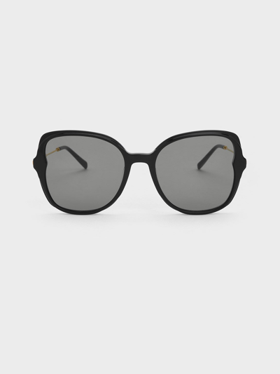 Shop Charles & Keith Oversized Recycled Acetate Butterfly Sunglasses In Black