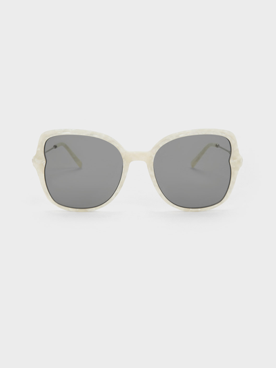 Shop Charles & Keith Oversized Recycled Acetate Butterfly Sunglasses In Pearl