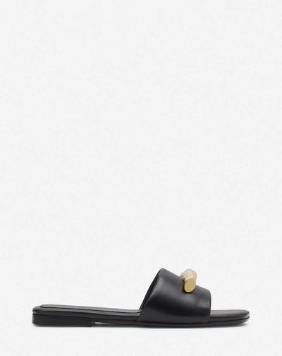 Shop Lanvin Haute Séquence Flat Leather Sandals For Women In Black/gold