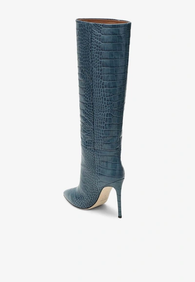 Shop Paris Texas 120 Denim Boots In Crocodile-embossed Leather In Blue