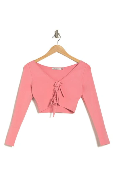 Shop Alice And Olivia Sharee Crop Tie Front Blouse In Rose