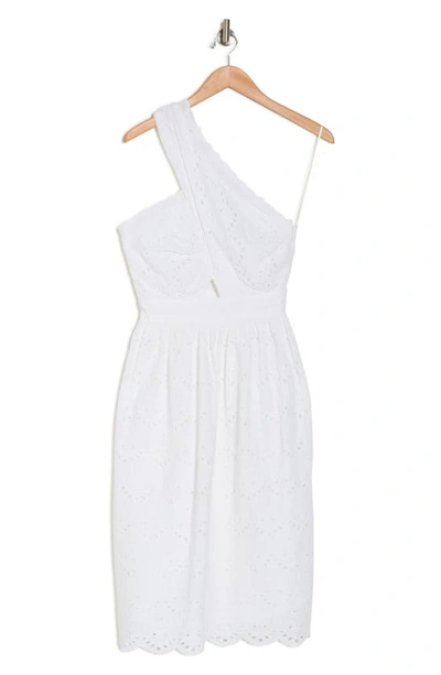 Shop French Connection Appelonga Anglaise One-shoulder Midi Dress In Linen White