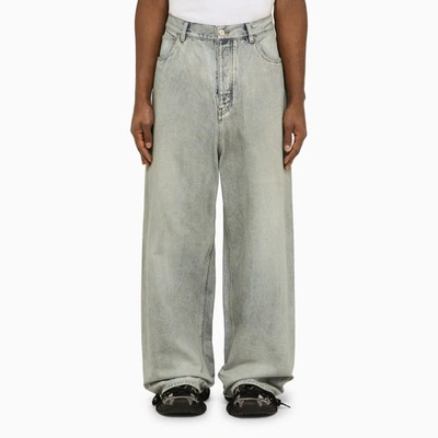 Shop Balenciaga Dirty Blue Denim Baggy Pants With Size Stickers Men