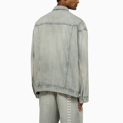 Shop Balenciaga Dirty Blue Denim Jacket With Size Stickers Men