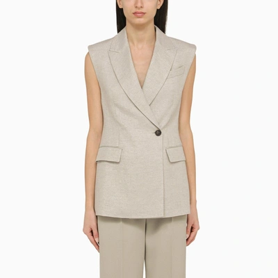Shop Brunello Cucinelli Light Grey Linen Waistcoat Women In Gray