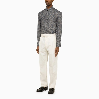Shop Brunello Cucinelli Linen Shirt With Paisley Print Men In Gray