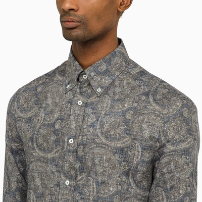 Shop Brunello Cucinelli Linen Shirt With Paisley Print Men In Gray