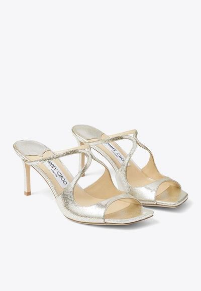 Shop Jimmy Choo Anise 75 Glitter Leather Mules In Metallic