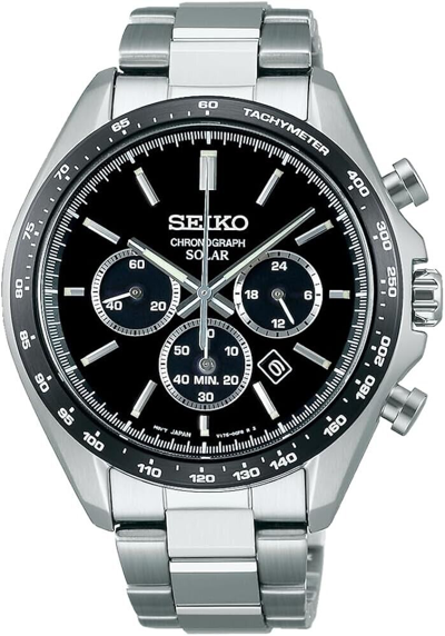 Pre-owned Seiko Selection Sbpy169 Black Solar Chronograph Men's Watch With Box