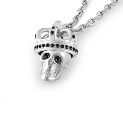 Pre-owned Philipp Plein Men's Necklace Stainless Steel Silver 3d Skull