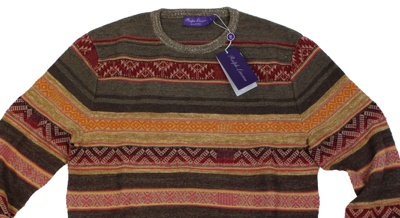 Pre-owned Ralph Lauren Purple Label $1,695  Cashmere Silk Wool Southwest Crew Neck Sweater In Green