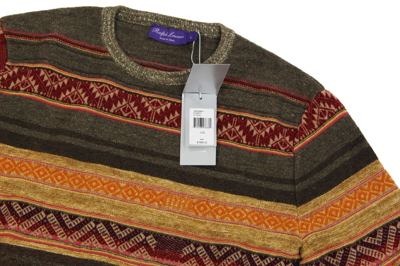 Pre-owned Ralph Lauren Purple Label $1,695  Cashmere Silk Wool Southwest Crew Neck Sweater In Green