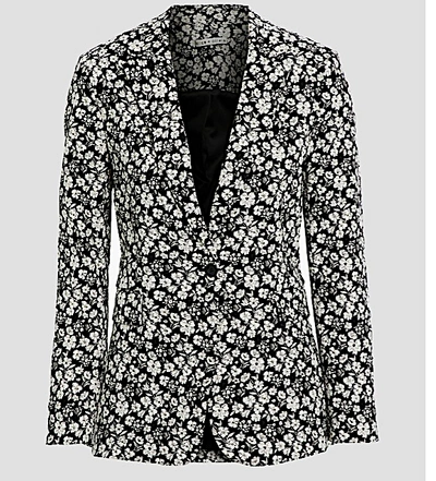 Pre-owned Alice And Olivia Alice + Olivia Metallic Cotton-blend Floral-jacquard Blazer In Gray