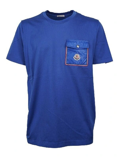 Pre-owned Moncler Nw  Cotton Shortsleeve T-shirt 8c00048 8390y Blue Pocket Regular W/code