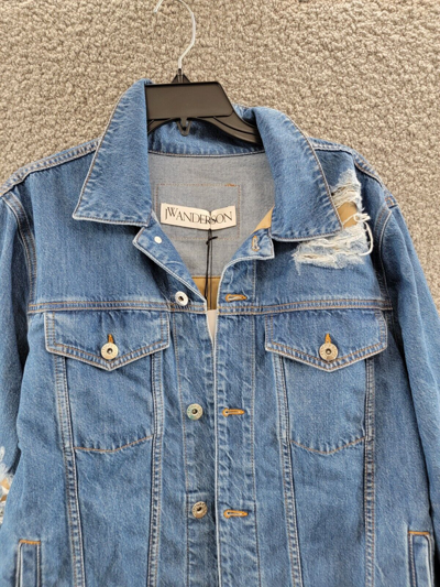 Pre-owned Jw Anderson Distressed Denim Jacket Men's L Light Blue Two Buttoned Flap Pockets
