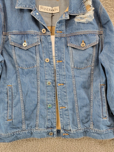 Pre-owned Jw Anderson Distressed Denim Jacket Men's L Light Blue Two Buttoned Flap Pockets