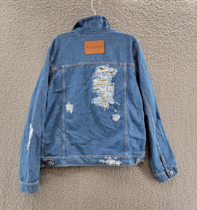 Pre-owned Jw Anderson Distressed Denim Jacket Men's L Light Blue Two Buttoned Flap Pockets