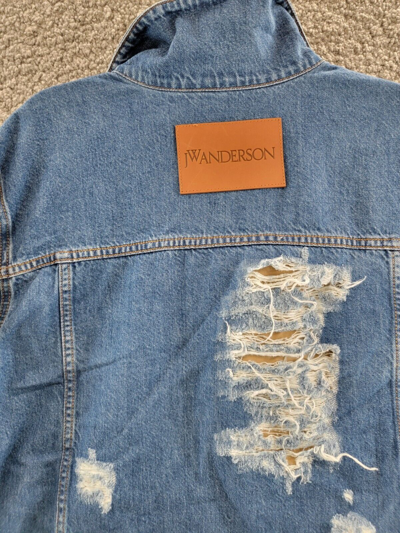 Pre-owned Jw Anderson Distressed Denim Jacket Men's L Light Blue Two Buttoned Flap Pockets