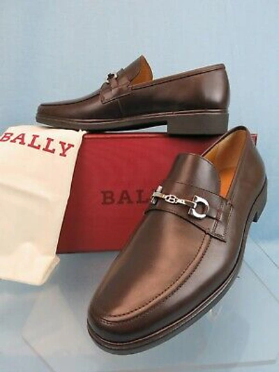 Pre-owned Bally Cadore Chocolate Leather Silver Metal Bit Logo Loafers 10.5 D Us 43.5