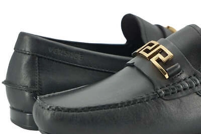 Pre-owned Versace Black Calf Leather Loafers Shoes