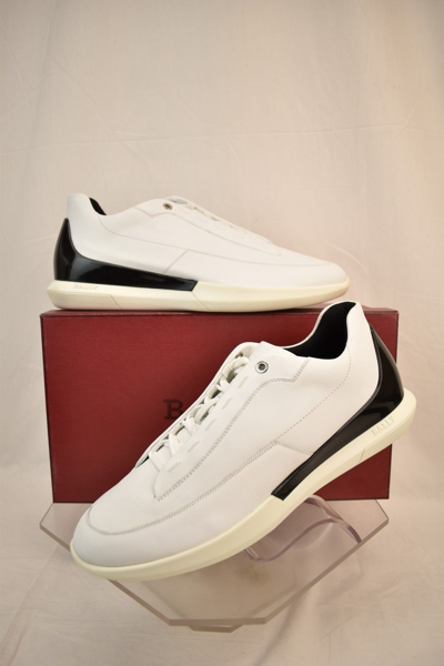 Pre-owned Bally Avier White Leather Logo Black Back Low Sneakers 12 Us 45 Italy In White/black
