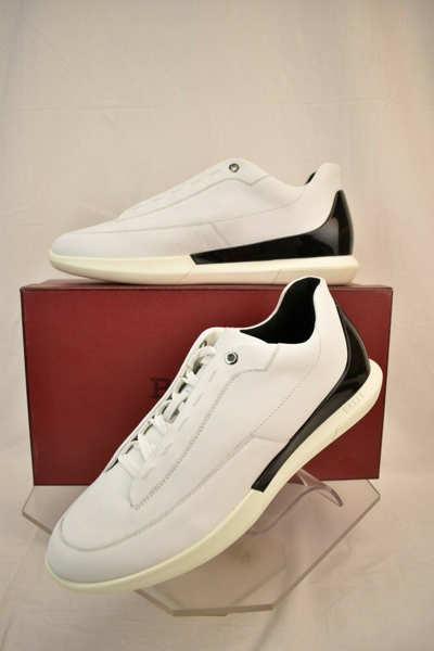 Pre-owned Bally Avier White Leather Logo Black Back Low Sneakers 12 Us 45 Italy In White/black