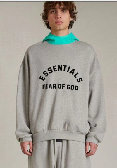 Pre-owned Fear Of God Essentials Nylonfleece Hoodiedark Heather Oatmeal/mint Xlarge