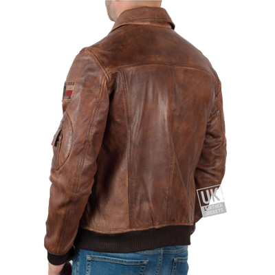 Pre-owned B3 Mens Vintage Tan Winter Sheepskin Leather Bomber Jacket - Top Gun In Brown