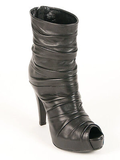 Pre-owned Loriblu Black Leather Peep Toe Made In Italy Boots Size 37 Us 7