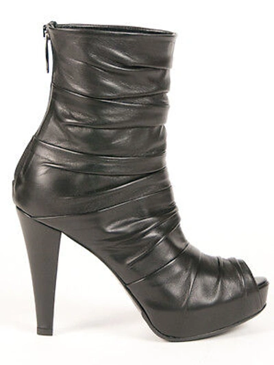 Pre-owned Loriblu Black Leather Peep Toe Made In Italy Boots Size 37 Us 7