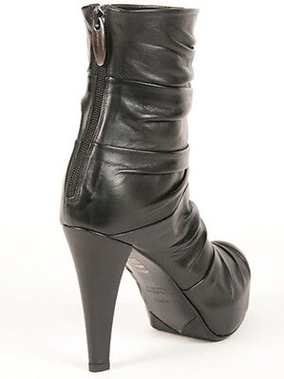 Pre-owned Loriblu Black Leather Peep Toe Made In Italy Boots Size 37 Us 7