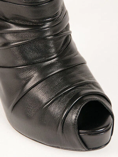 Pre-owned Loriblu Black Leather Peep Toe Made In Italy Boots Size 37 Us 7