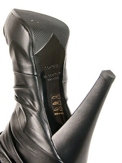 Pre-owned Loriblu Black Leather Peep Toe Made In Italy Boots Size 37 Us 7