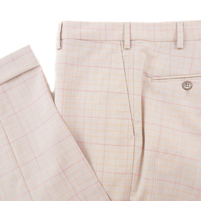 MARCO PESCAROLO Pre-owned Slim-fit Tan Check Wool-mohair-silk Dress Pants 34 (eu 50) In Brown