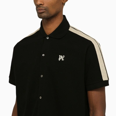 Shop Palm Angels Black Short-sleeved Polo Shirt With Monogram Men