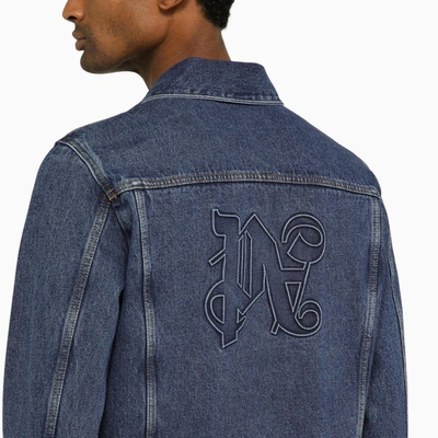 Shop Palm Angels Blue Denim Jacket With Monogram Men