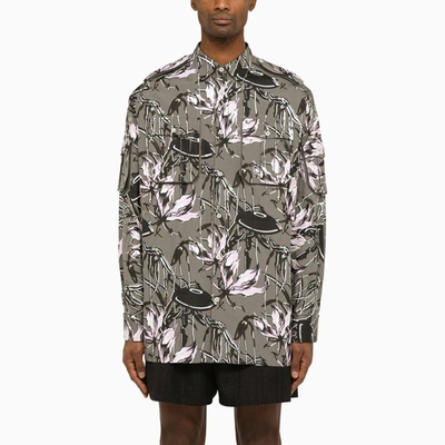 Shop Prada Grey Long-sleeved Shirt With Floral Print Men In Multicolor
