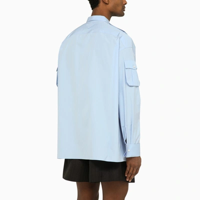 Shop Prada Light Blue Poplin Multi-pocket Shirt Men