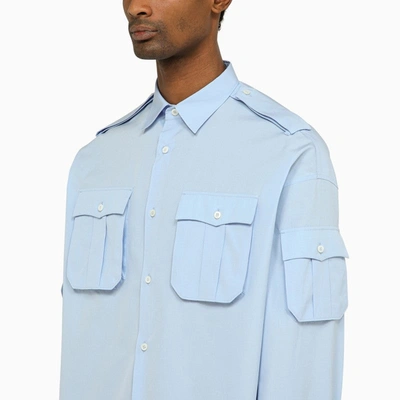 Shop Prada Light Blue Poplin Multi-pocket Shirt Men
