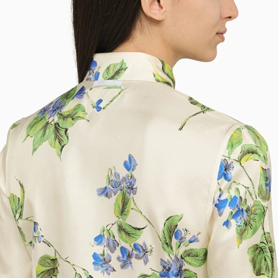 Shop Prada Talc-coloured Silk Shirt With Floral Pattern Women In White