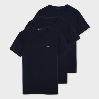 PAUL SMITH NAVY ORGANIC COTTON LOGO LOUNGE T-SHIRTS THREE PACK BLUE 