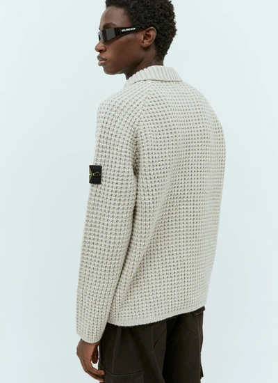 Shop Stone Island Men Spread Collar Wool Sweater In Cream