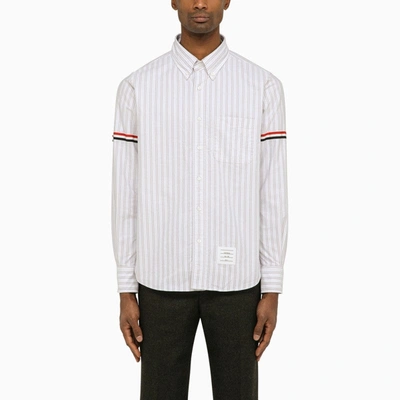 Shop Thom Browne White And Grey Striped Oxford Shirt Men In Gray