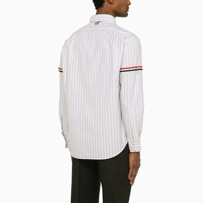 Shop Thom Browne White And Grey Striped Oxford Shirt Men In Gray